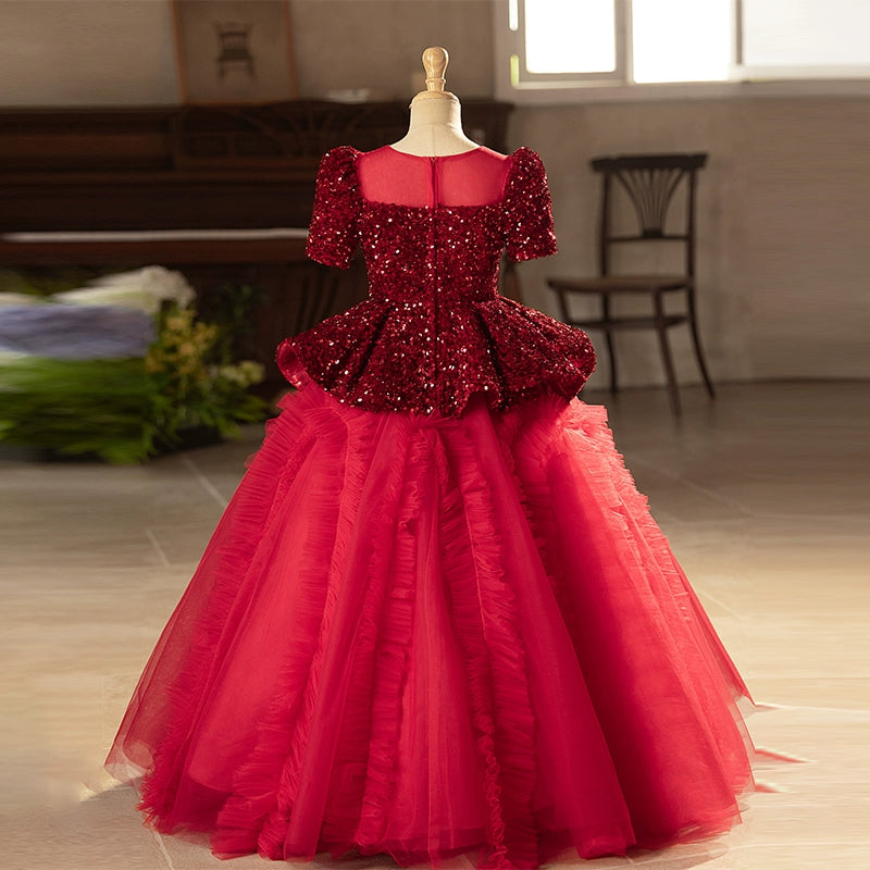 Red Girls Sequined Princess Dress Children's Birthday Dress