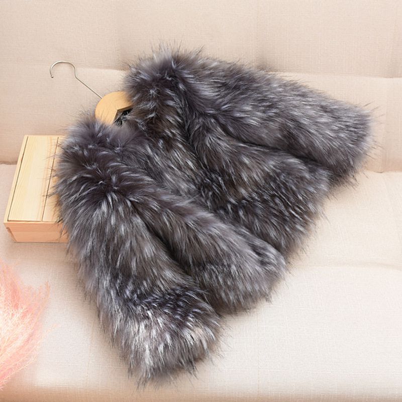 Children's Warm Round Neck Faux Fur Coat
