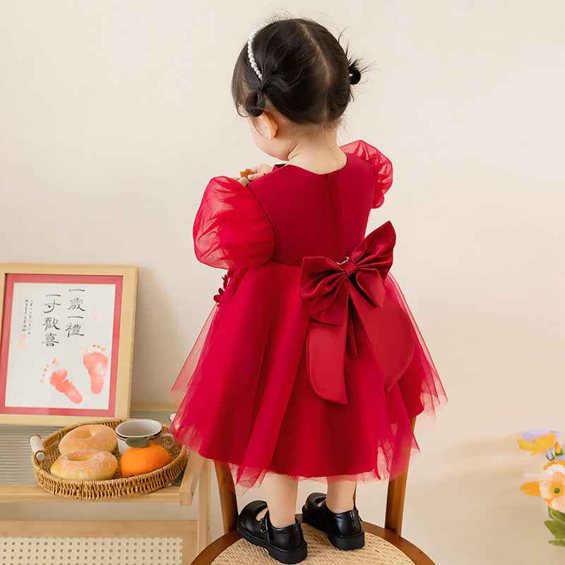 red dress cute Cute Baby Girl Wine Red Dress Toddler Pageant Birthday Princess Dress – marryshe