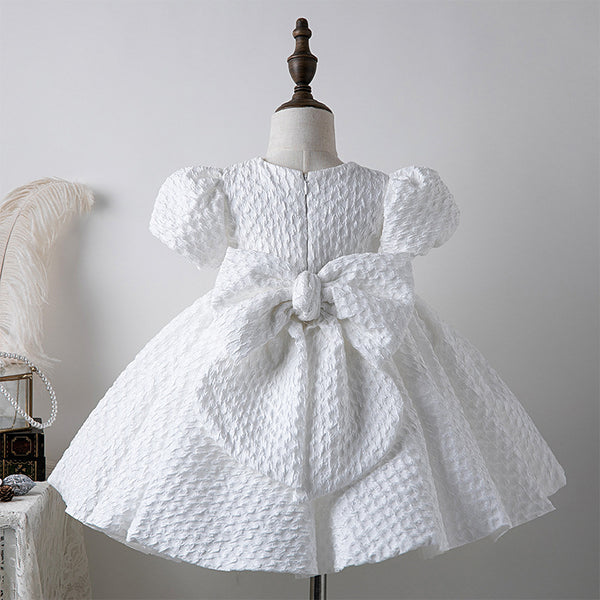 Sweet Baby Girl White Puff Sleeve Birthday Party Kids Dress Toddler First Communion Dress