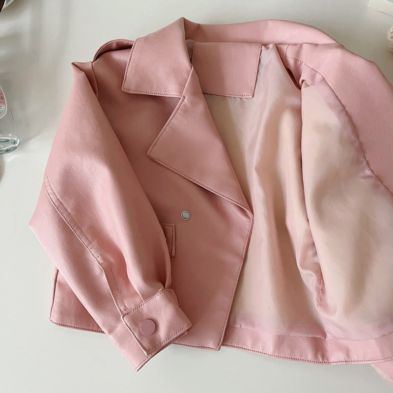 Girls' Autumn Loose Short PU Leather Jacket