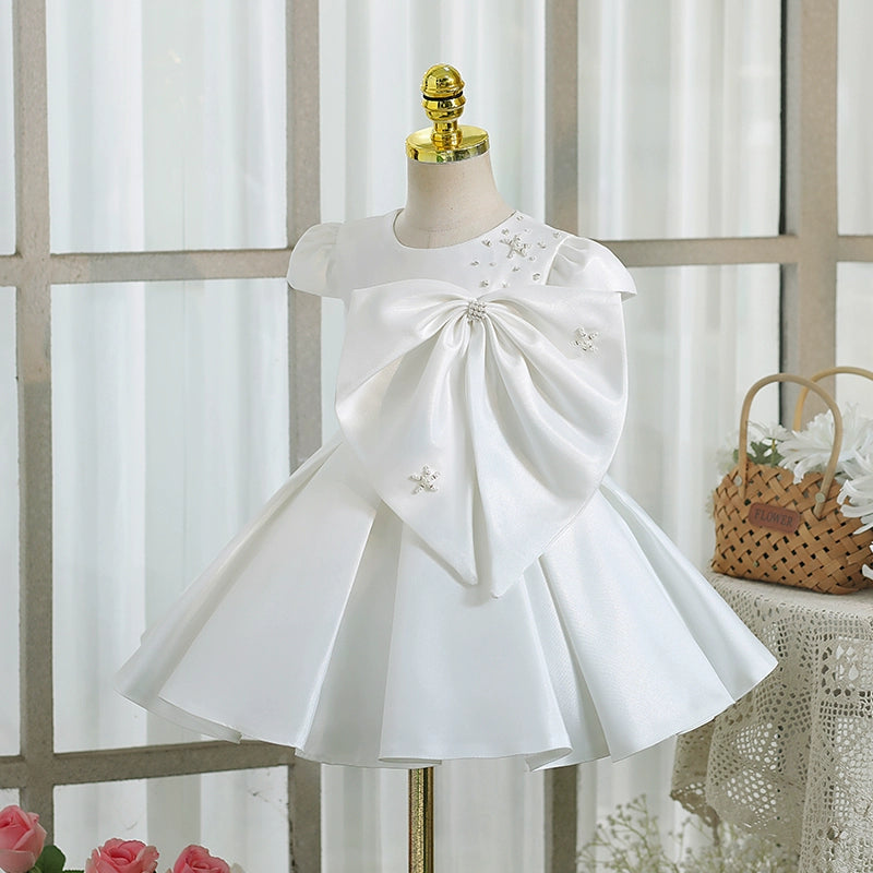 Cute Baby Girl Puffy Beauty Pageant Big Bow Dress Toddler Birthday Party Princess Dress, White / 7-8 Years (140cm)