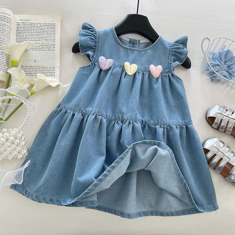 Girls Cute Summer New Flying Sleeve Denim Princess Dress