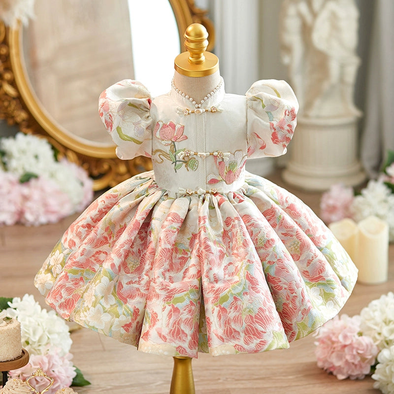 Baby Girl Birthday Pink Dress Girls Puff Sleeve Princess Dress