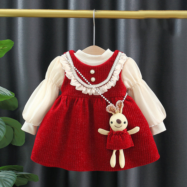 Girls Christmas Dresses Baby Girls Winter Cartoon Warm Dresses