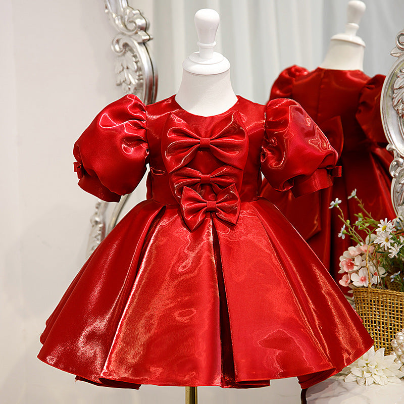 Baby Girls Multiple Bows Pageant Christmas Dress Toddler First Birthday Party Princess Dress