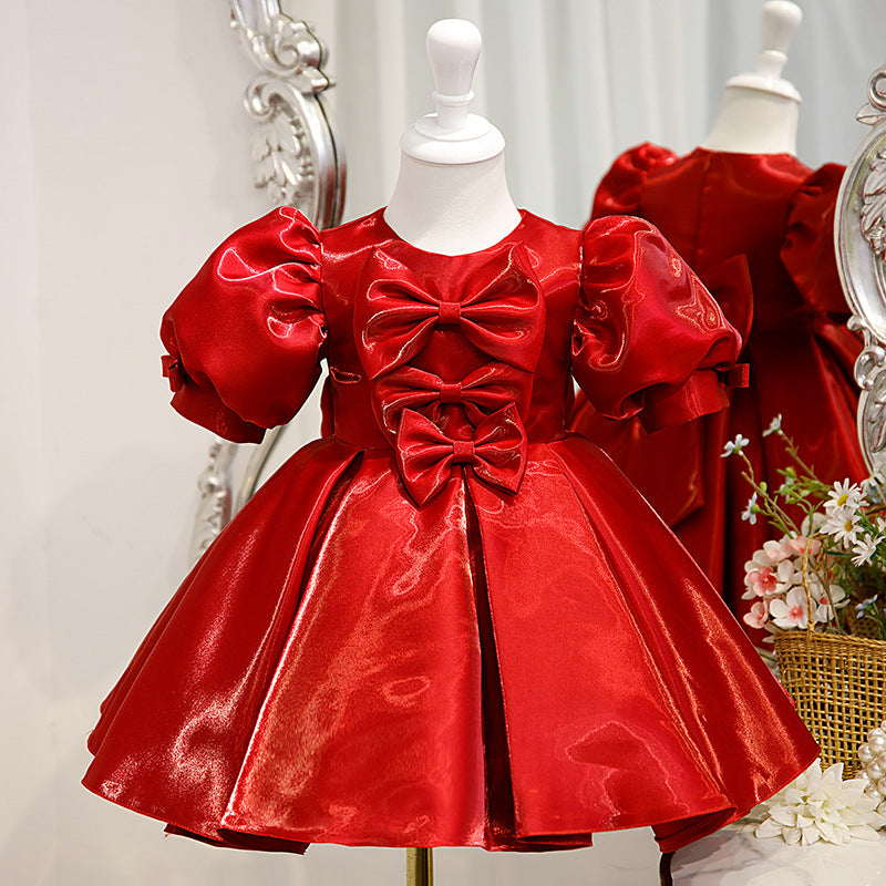 girls satin christmas dress Wedding Party Christmas Bridesmaid Girls Kids Princess Satin Dress Pageant Gown