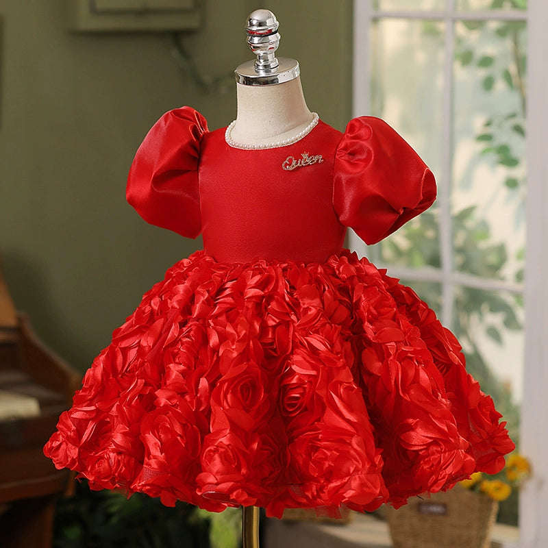 Cute Baby Girl Puffy Red Dress Toddler Birthday Party Princess Dress Cute Baby Girl Puffy Red Dress Toddler Birthday Party Princess Dress