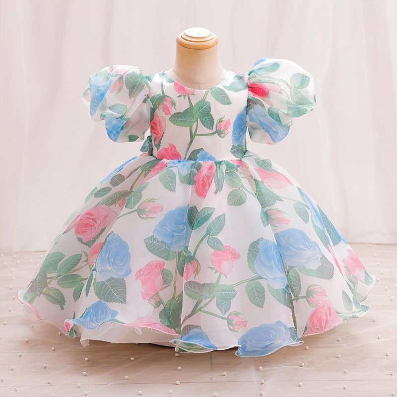 Elegant Baby Girls Puff Sleeve Floral Princess Dress Toddler Formal Dresses
