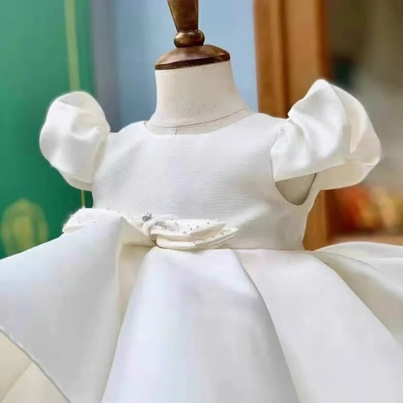 White Girls Birthday Princess Dress Flower Girl Wedding Satin Dress