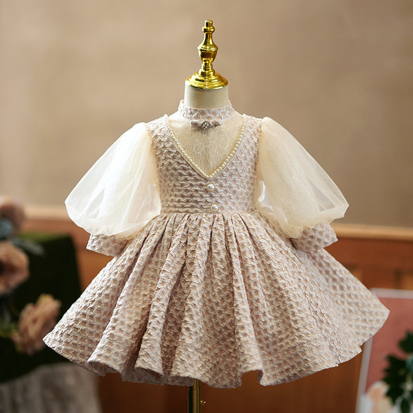 Champagne Long Sleeve Birthday Dress Princess Dress