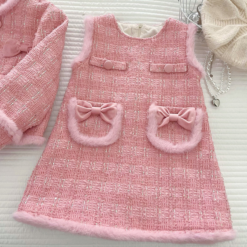Girls New Winter Coat Vest Dress Two-piece Set