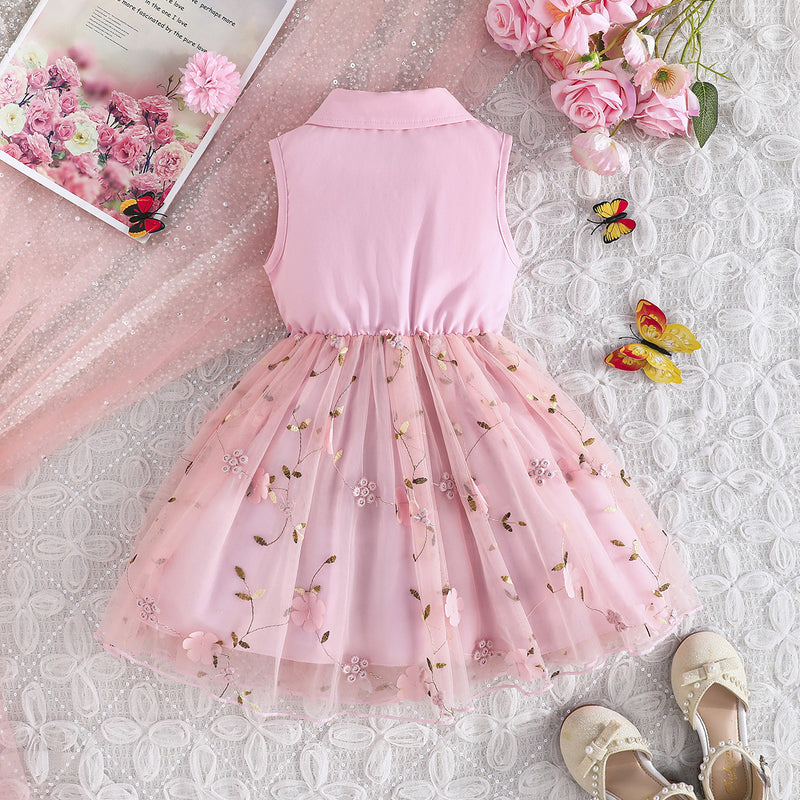 Summer Girls Elegant Bow Flower Embroidery Princess Dress