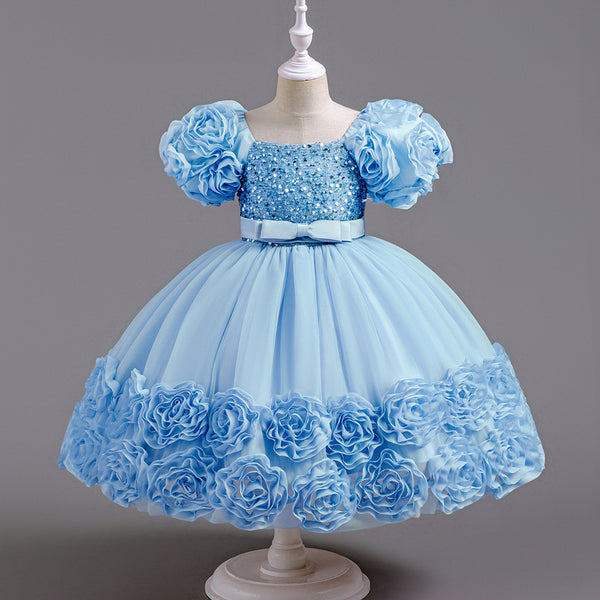 Girls Birthday Dress Girls Sequined Flower Bud Princess Dress