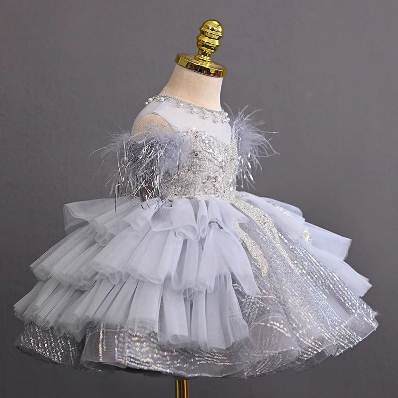 Girls Gray Party Dress Girls Birthday Cute Princess Dress