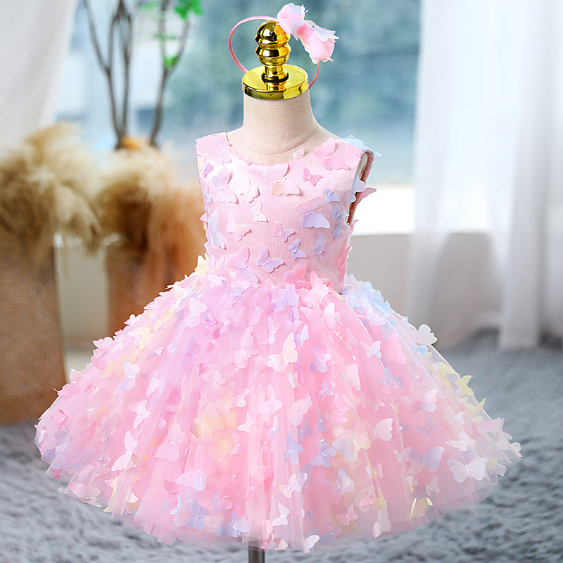 Baby Girls Pink Sleeveless Butterfly Puff Princess Dress