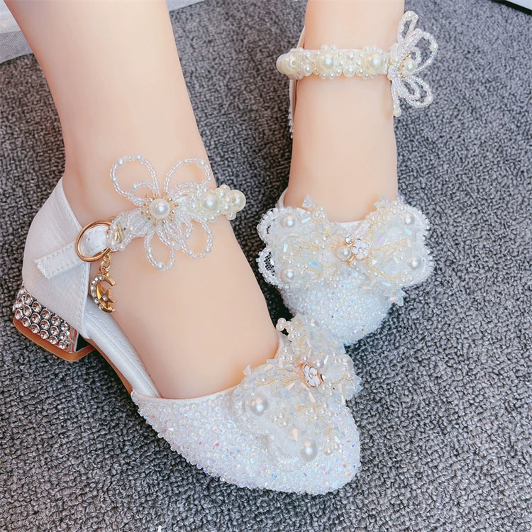 Girls Crystal White High Heel Princess Shoes