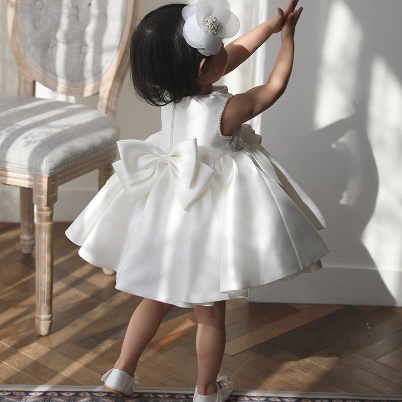 Toddler Prom Dress Little Girl White Baptism Sleeveless Puffy Princess Dress