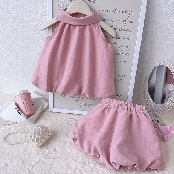 Girls Summer New Style Vest Flower Bud Shorts Two-piece Set