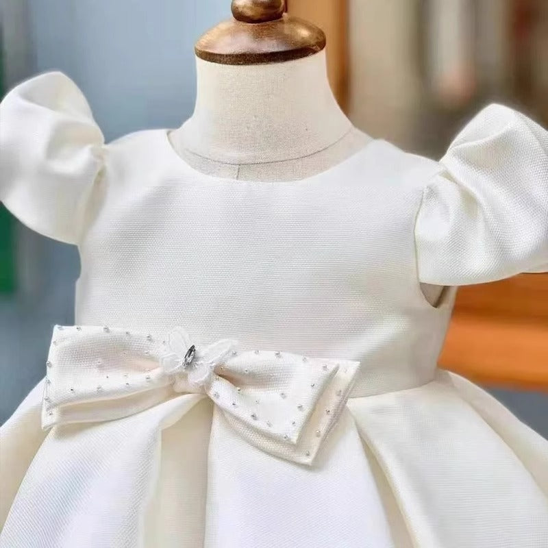 White Girls Birthday Princess Dress Flower Girl Wedding Satin Dress