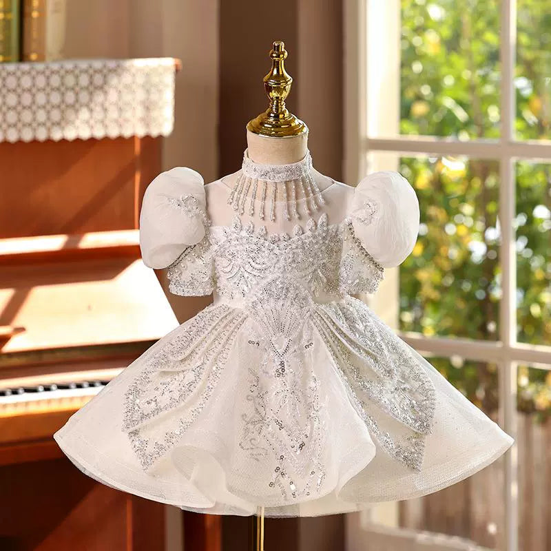 Girls White Birthday Princess Dress Flower Girl Wedding Dress