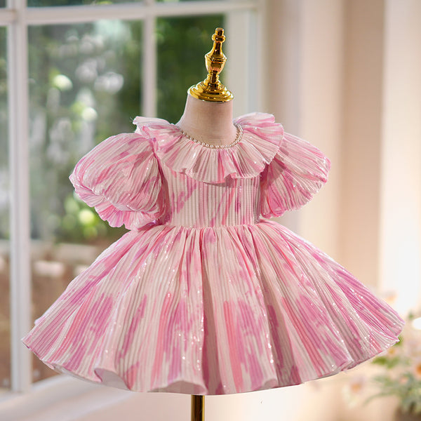Pink Flower Girl Wedding Dress Girl Birthday Princess Dress