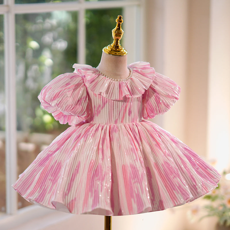 Pink Flower Girl Wedding Dress Girl Birthday Princess Dress