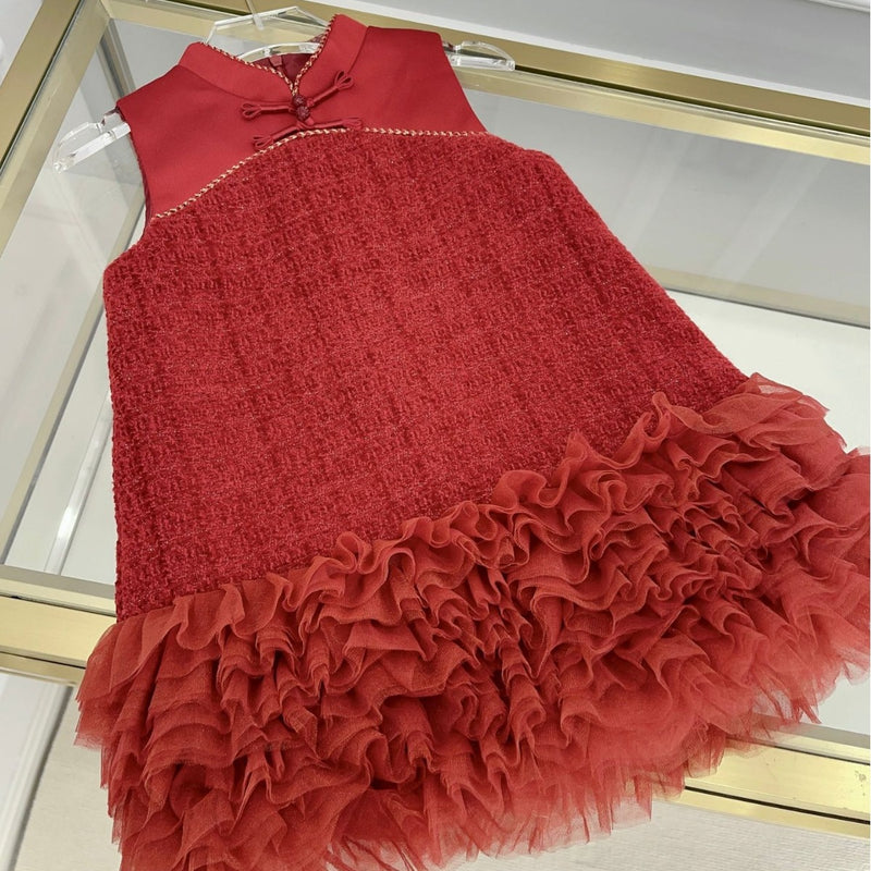 Cute Baby Girl Puffy Red Dress Toddler Birthday Party Princess Dress