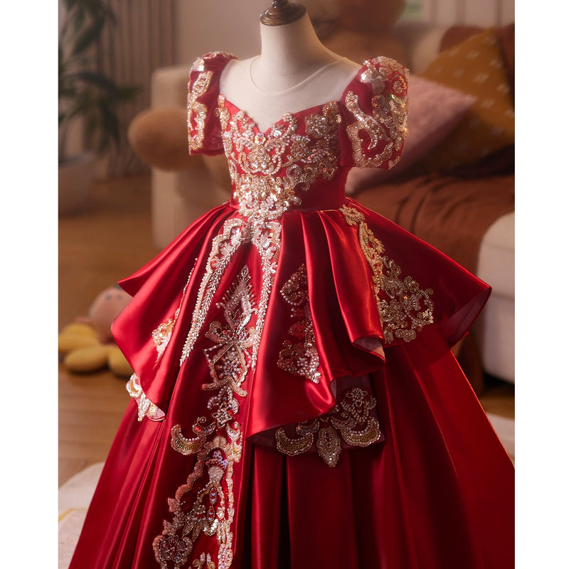 Girls Christmas Red Dress Children's Birthday Princess Dress Flower Girl Dress