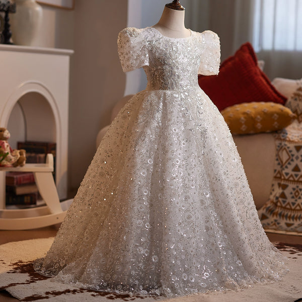 Girls White Ball Gowns Children's Birthday Princess Dresses Girls Beauty Pageant Dresses
