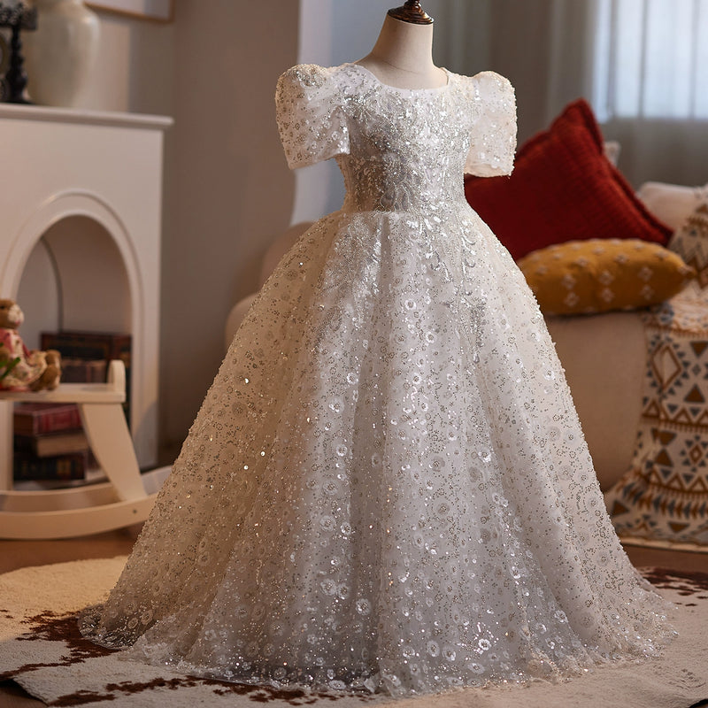 Girls White Ball Gowns Children's Birthday Princess Dresses Girls Beauty Pageant Dresses
