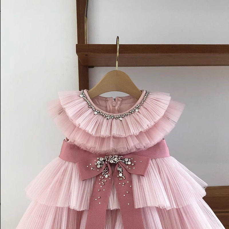 pink first birthday dress Pink Lace Flower Girl Dress for Princess Kids 1st Birthday Party Gown J768