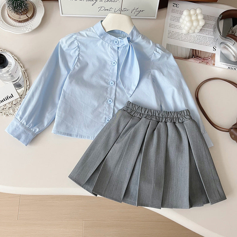 Girls' Cute New Vest Shirt Pleated Skirt Three-piece Set