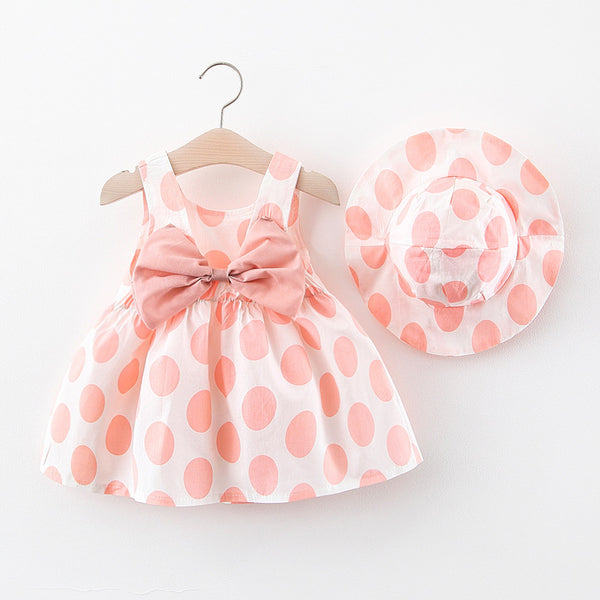 Summer Girls Polka Dot Dress Baby Hat Suspender Dress