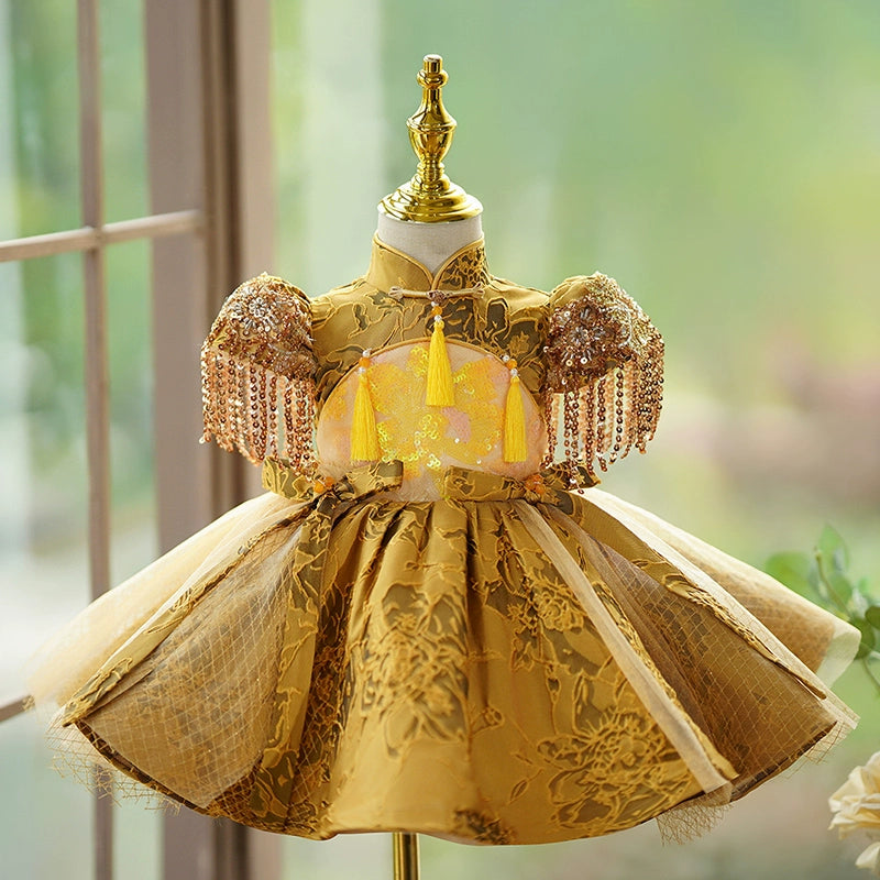 3t gold dress Sleeveless Gold Sequin Tea Length Baby/Kids Girls Party Dress