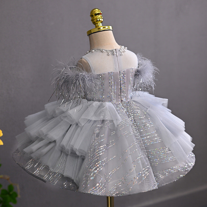 Girls Gray Party Dress Girls Birthday Cute Princess Dress