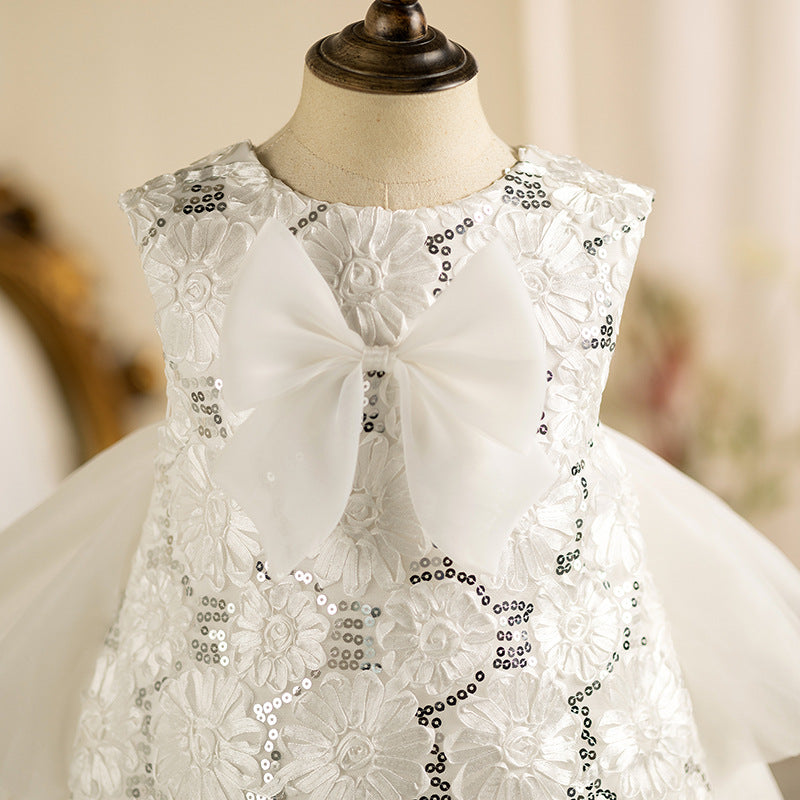 Elegant Baby Floral Hollow Sequin Bow Princess Dress Toddler Toddler Prom Dress