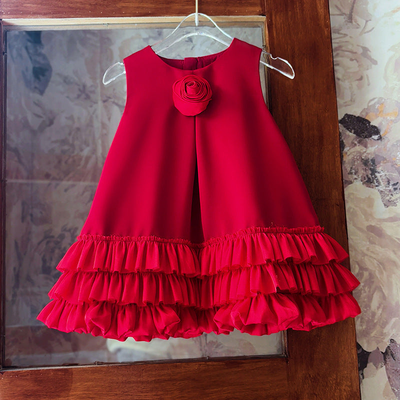 Baby Girl Red Birthday Princess Dress Flower Girl Wedding Dress