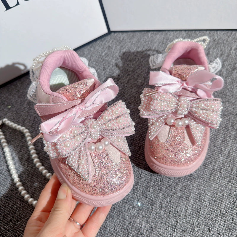 Girls' Pink Bow Breathable Sports Princess Shoes
