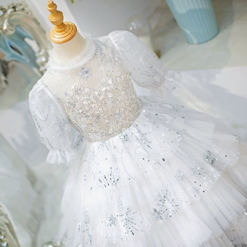 Elegant Baby Girls White Sequined Tutu Dress Toddler First Communion Dress Elegant Baby Girls White Sequined Tutu Dress Toddler First Communion Dress