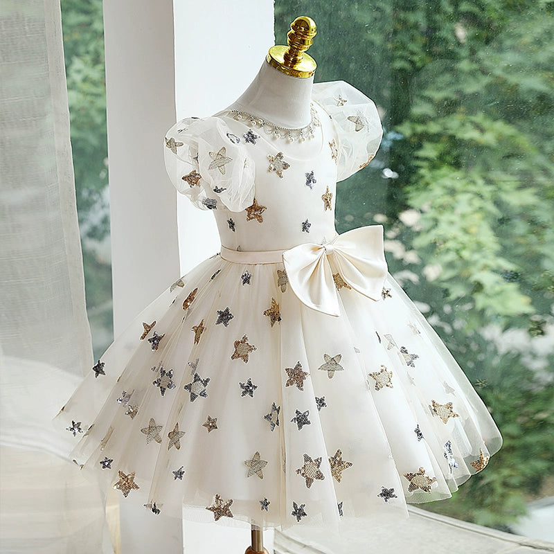 Cute Baby Girl Star Sequins Dress Toddler Pageant First Communion Princess Dress