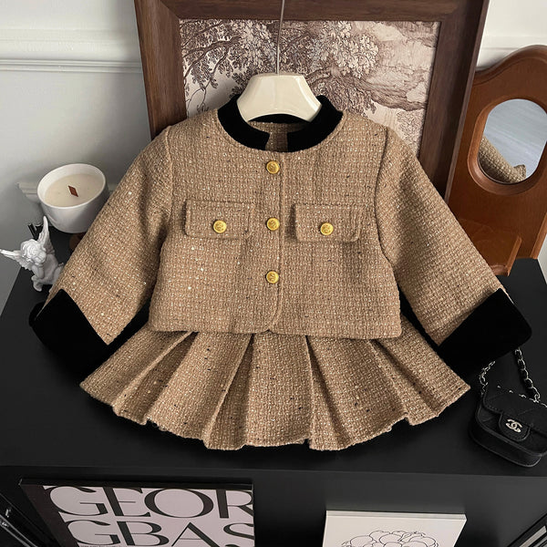 Cute New Year Baby Girls Two-piece Coat Short Dress Suit