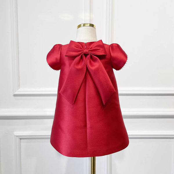 Girls Birthday Dress Red Children Satin Princess Dress