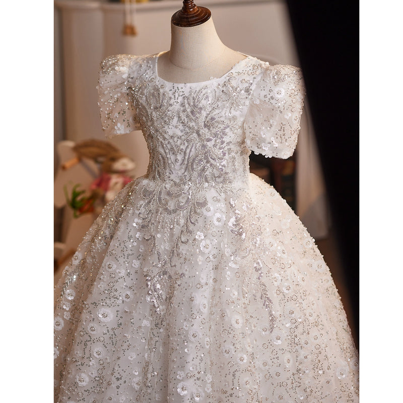 Girls White Ball Gowns Children's Birthday Princess Dresses Girls Beauty Pageant Dresses
