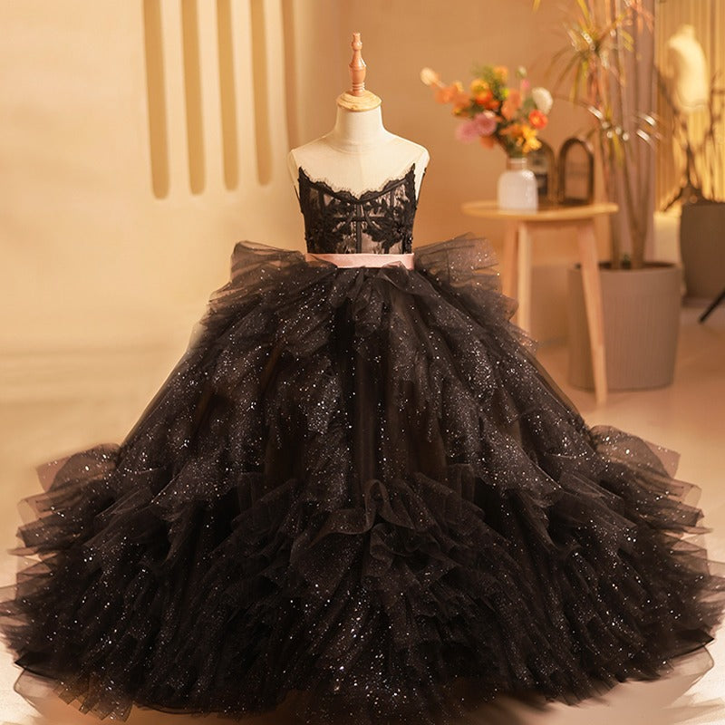 Luxurious Toddler Ball Gowns Girls Pageant Formal Party Princess Trailing Dress, Black / 3-4 Years (110cm) Luxurious Toddler Ball Gowns Girls Pageant Formal Party Princess Trailing Dress, Black / 3-4 Years (110cm)
