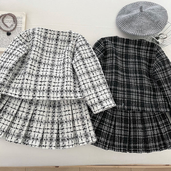 Girls' Autumn New Plaid Jacket and Short Skirt Two-piece Suit