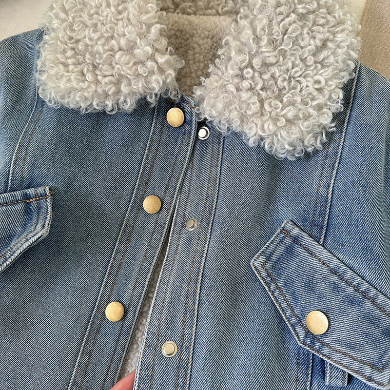 Girls New Winter Warm Soft Denim Jacket