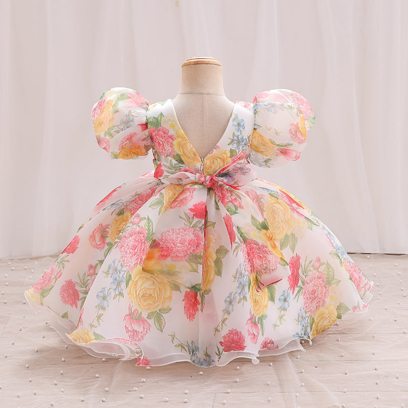 Elegant Baby Girls Puff Sleeve Floral Princess Dress Toddler Formal Dresses
