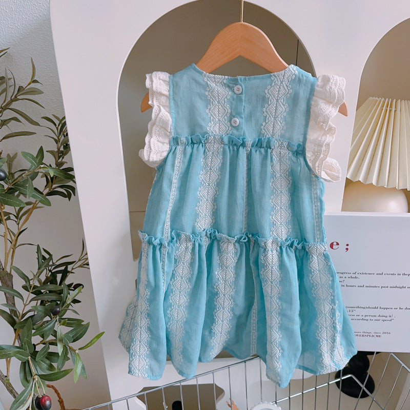 New Summer Girls' Doll Collar Dress Two Piece Set