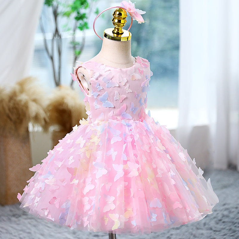 Baby Girls Pink Sleeveless Butterfly Puff Princess Dress